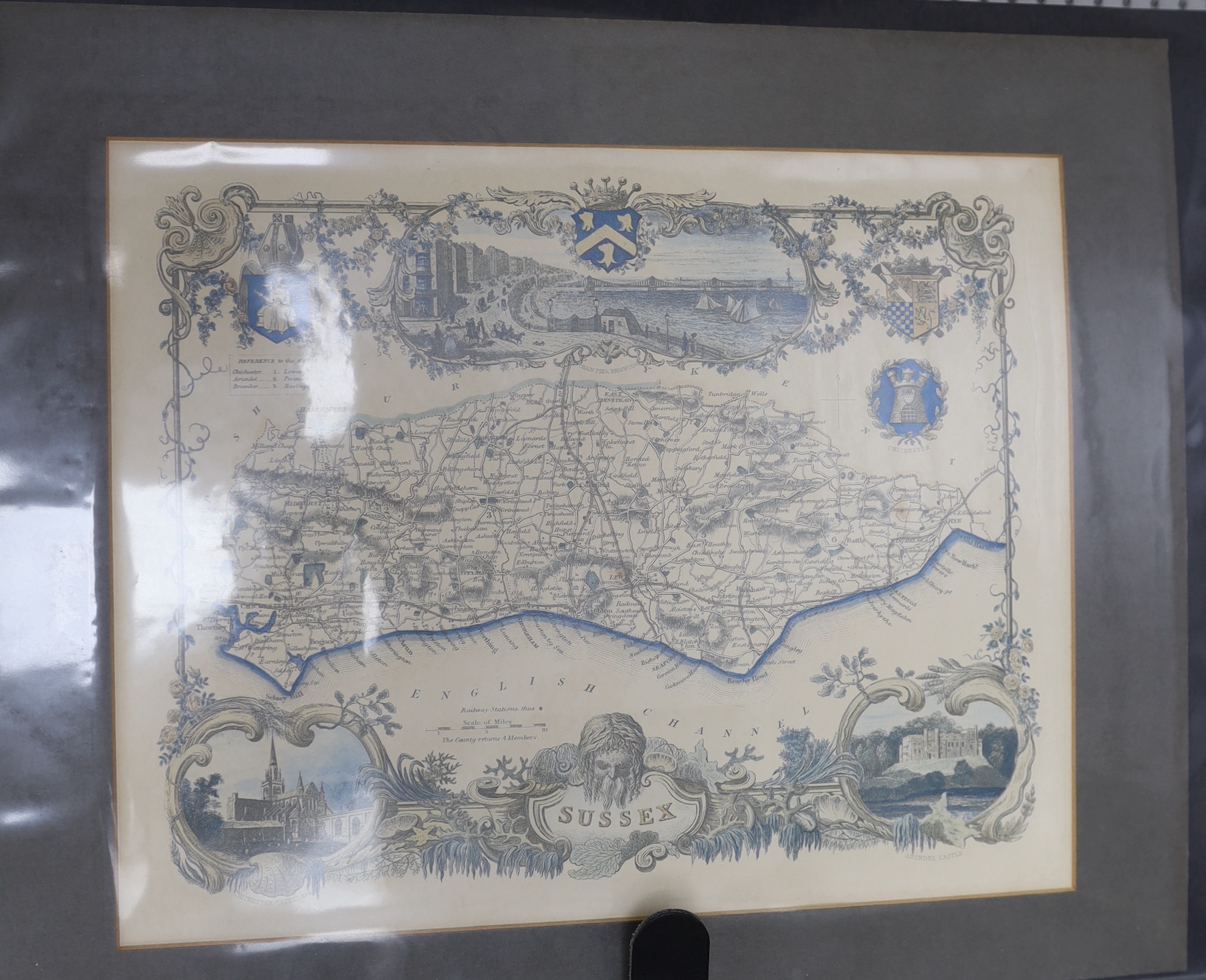 A folder of fifty-two mainly 18th and 19th century maps and charts of Sussex and the related area, including; engravings from books, charts of distances between towns, etc.